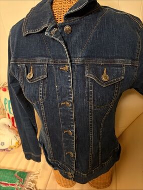 Dark Blue Denim Jacket with Contrast Stitching